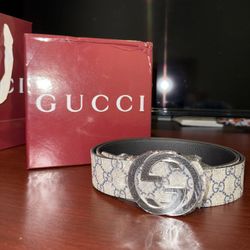 Gucci GG Supreme Blonde Brown Blue Belt, 28-36