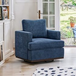 30.3-in W Casual Blue Chenille Swivel Accent Armchair. Navy Blue.