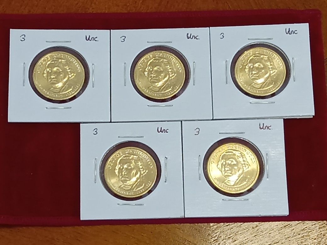 5 Uncirculated Washington Dollars