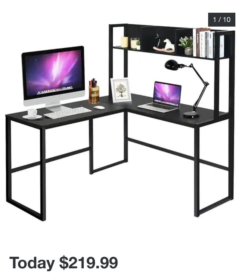 55'' L-Shaped Desk Corner Computer Desk w/Hutch Black