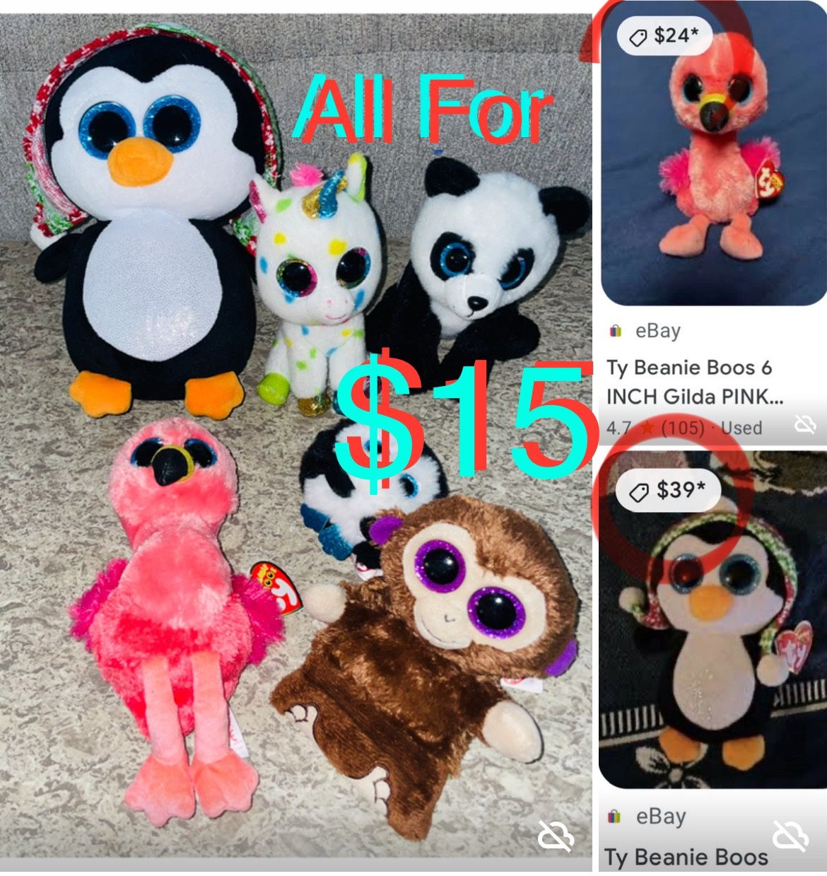 $15 For All Bundle of Ty Beanie Boos a Total Of 6 like New one with Tag