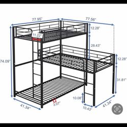 Harper & Bright Designs Black Twin Size L Shaped Metal Triple Bunk Bed 