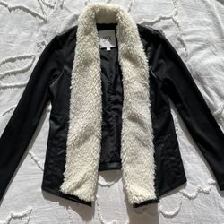 BB Dakota "Jack" Open Front Black Jacket with Cream Faux Shearling - XS