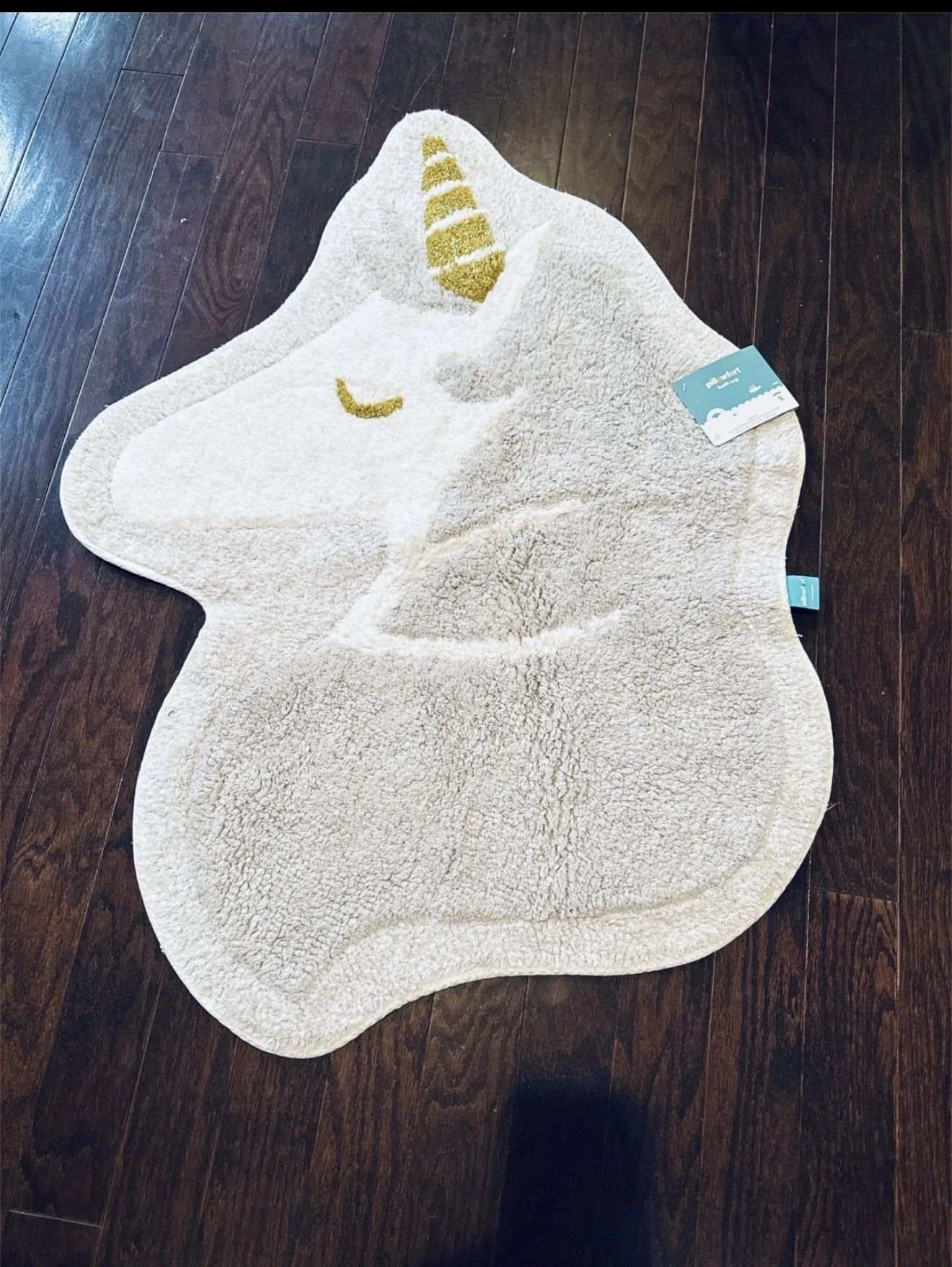 Pillowfort Unicorn Shaped Cotton Bath Rug with Gold Horn, Plush Throw Mat 30x38