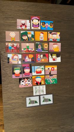 South Park 4 Main Characters plus extra Trading Cards w/ Checklist and Two Disclaimer Cards