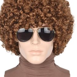 70s 80s Afro Wigs for Men Brown Short Curly Wigs for Women Halloween Disco Rock Wig Hippie Costume Wig