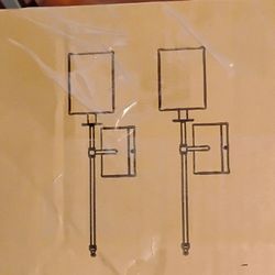 2 Pendant Lights Wall Sconces Silver W/ Shades & Rechargeable Bulbs No Wires Needed Lighting