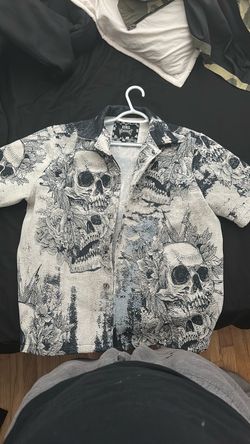 Rebel Vengeance Skull Print Button-Up Jacket