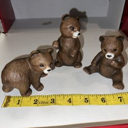 Vintage Homco Set Of 3 Brown Bear Cub Figurines 