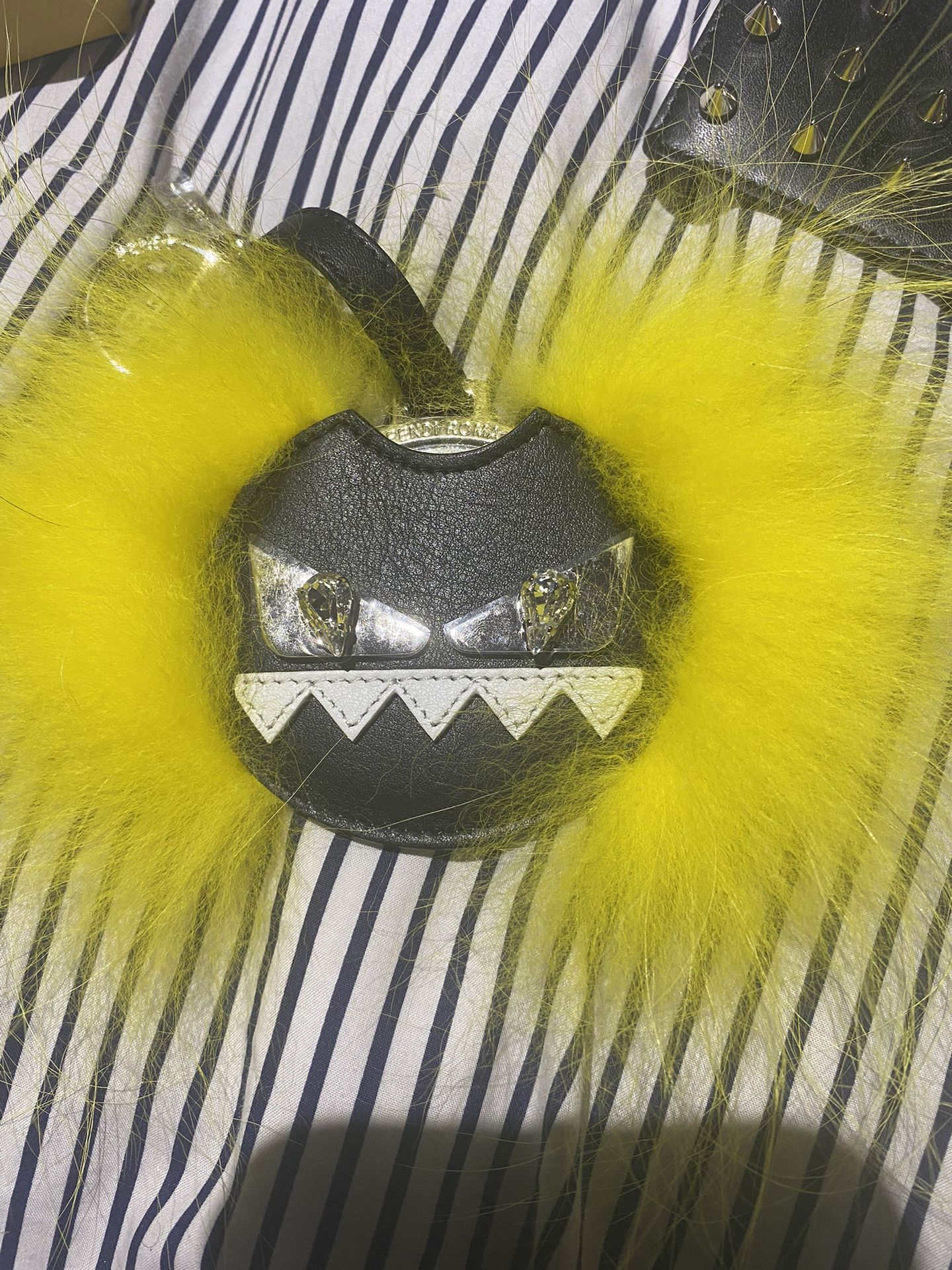 New FENDI Monster Black & Yellow Mirror Keychain