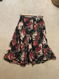 Floral Midi Skirt Dark Botanical Print