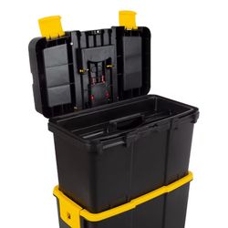 Portable Tool Box with Wheels - Stackable 2-in-1 Tool Chest with Fold-Down Comfort Handles, Tough Latche