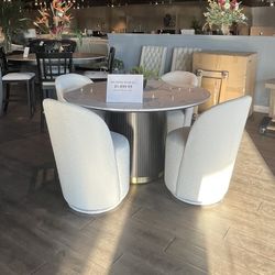 Black/white 5PC Marble Dining Table Set