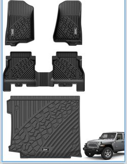 3W Black Rubber Floor Mats Full Set Jeep Wrangler