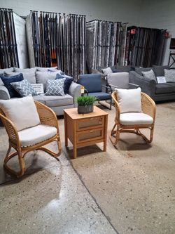 Set Of 2  bali & pari Niko Bohemian Light Honey Rattan Arm Chair)New)