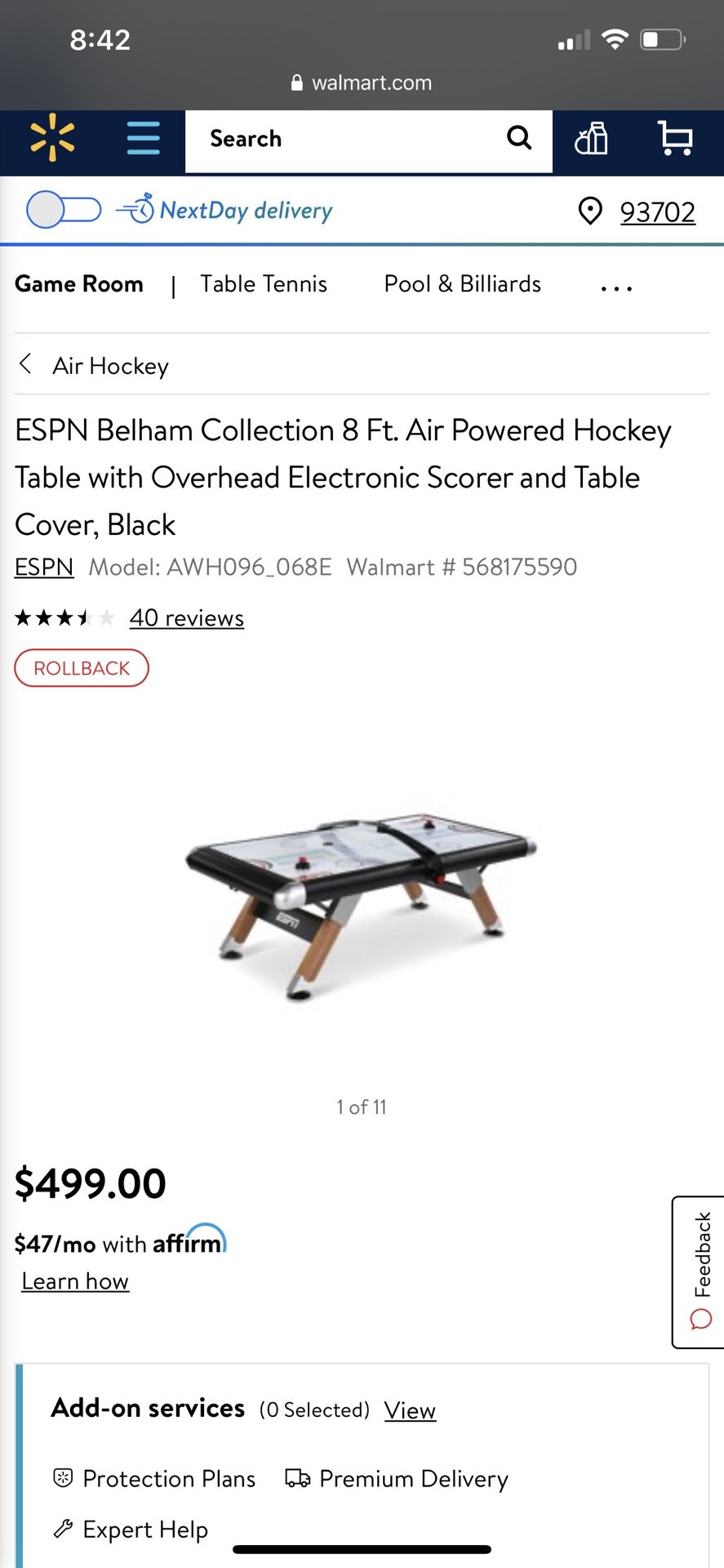 Air hockey table