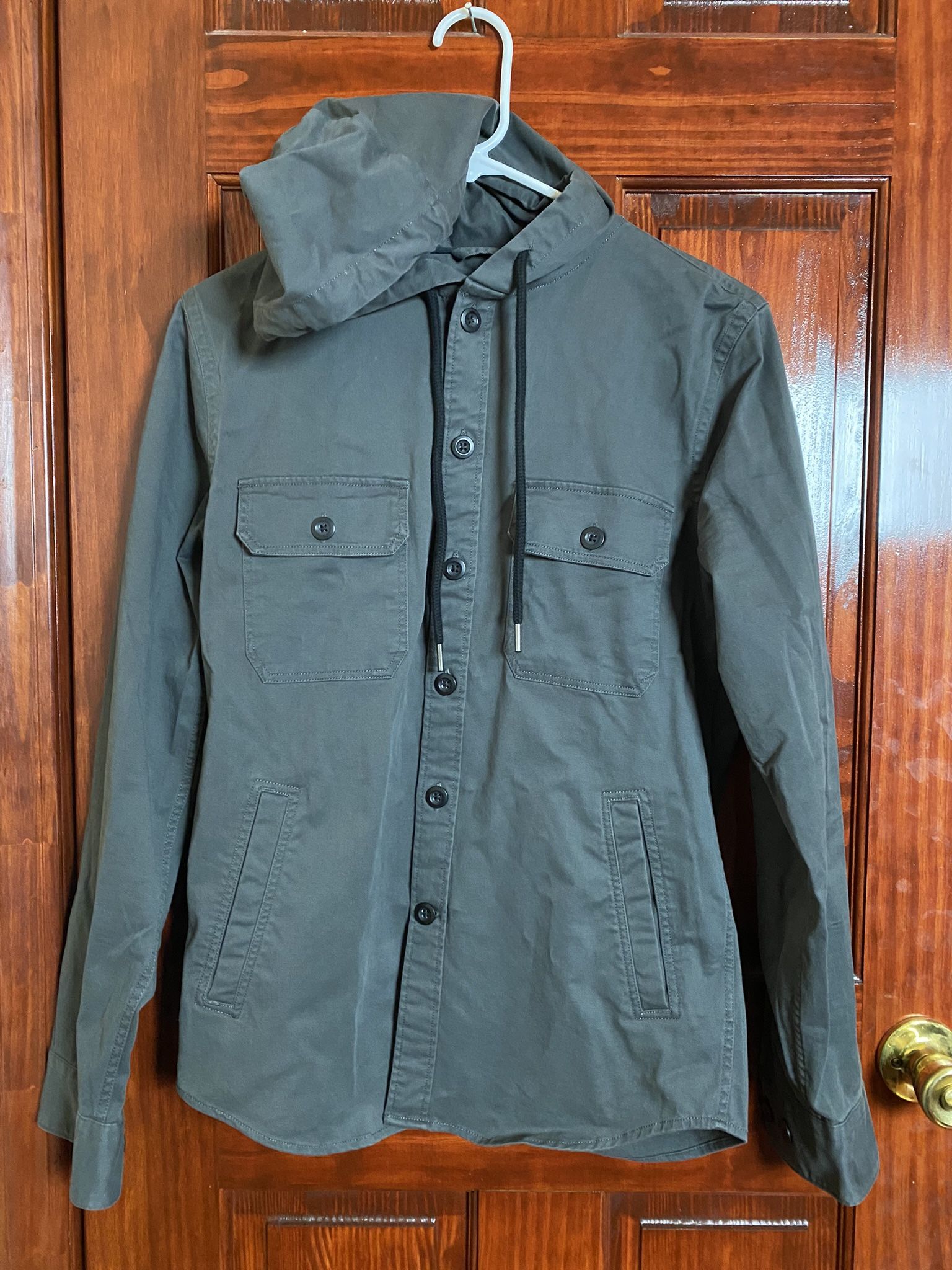 SLIM HOODED TWILL SHIRT JACKET XS