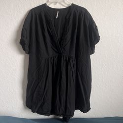 Free People Get Away with Me Black Oversized Tunic with Pockets Large Linenblend