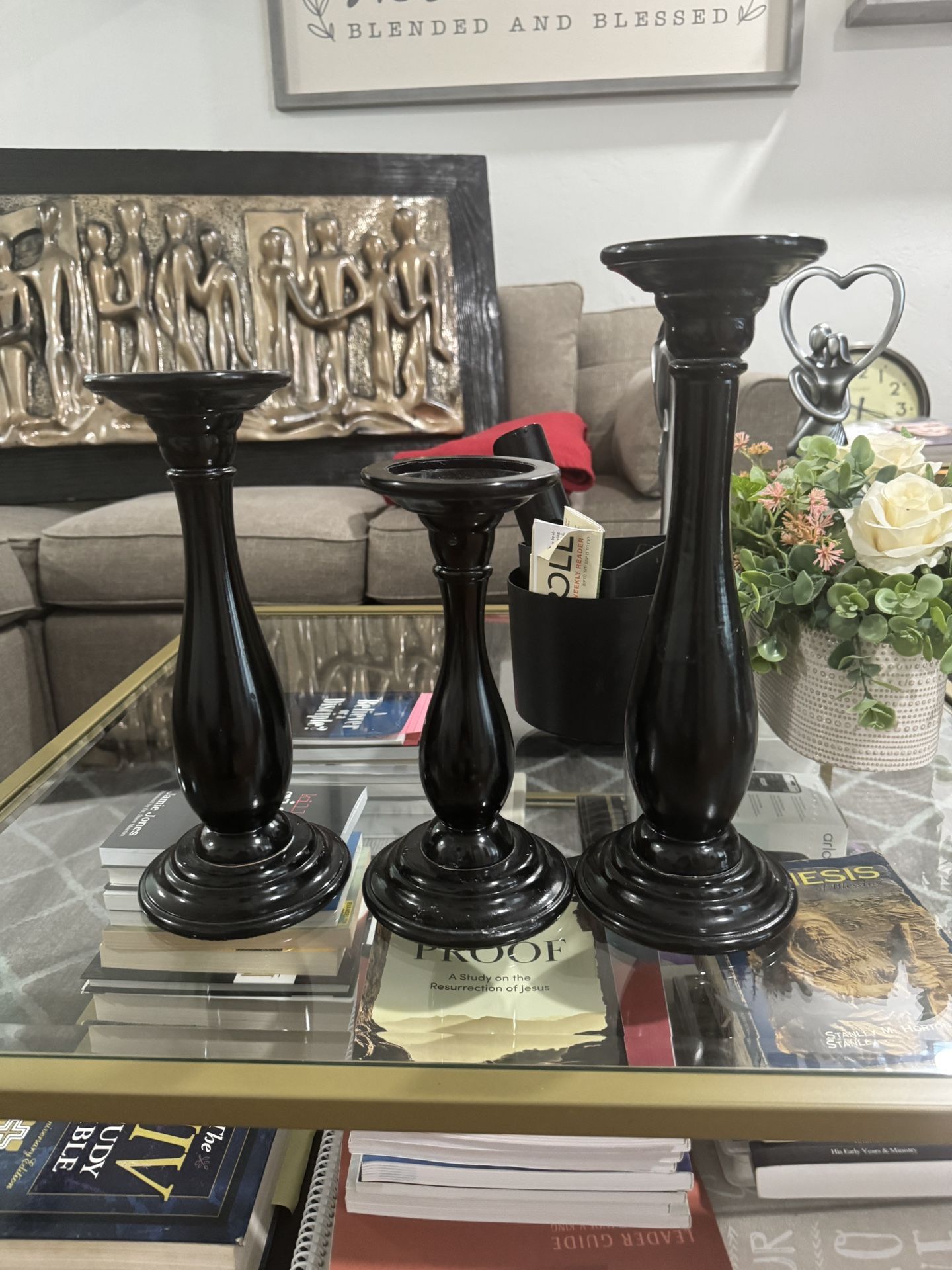 Black Lacquer Candle Holder Set