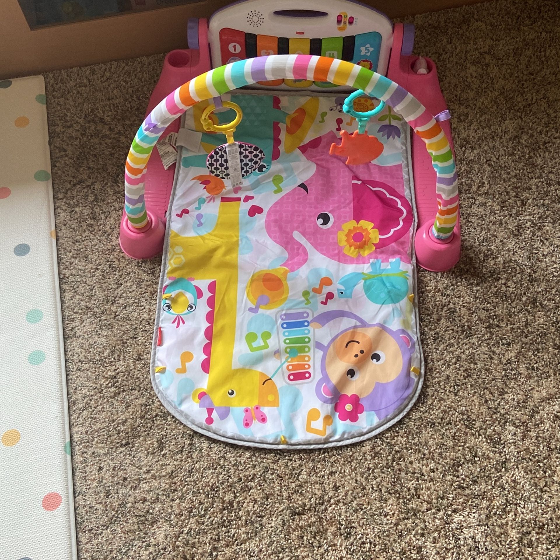 Fisher-Price Deluxe Kick & Play Piano Gym, Pink, Baby Activity playmat with Toy Piano, Lights, Music and Smart Stages Learning Content