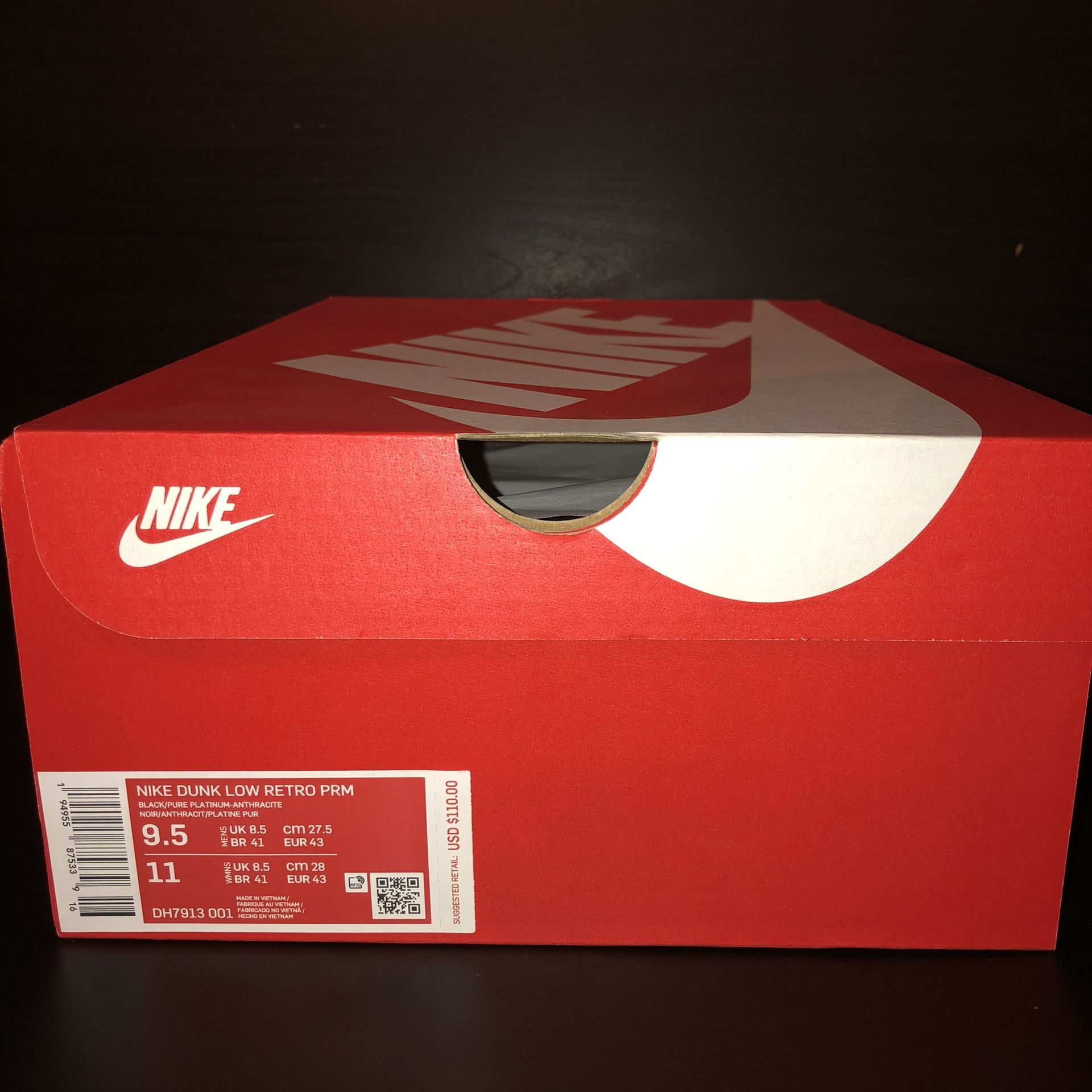 Nike Dunk Low Retro PRM Animal Pack Zebra Men's Size 9.5 (women's 11)