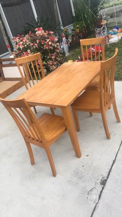 Wood Dining Table with 4 Chairs Set