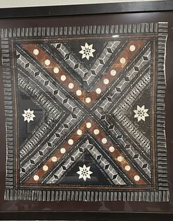 Large Framed Vintage Fijian Tapa Cloth