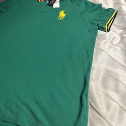 Polo Ralph Lauren Men's Green Polo Shirt with Multi-Colored Collar (XXL)