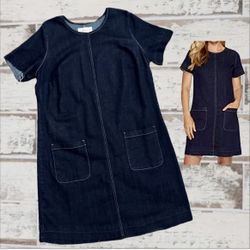 Vince Camuto Denim Dress Size X1 Women’s Dark Blue Jean Dress Raw Hems Stretch