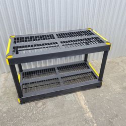 Black 2-Tier Plastic Shelf Unit with Yellow Accents