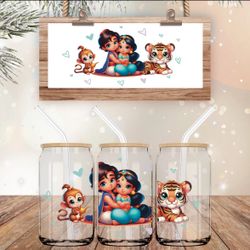 Disney Aladdin 16 Ounce Libby Glass Cup With Bamboo Lid And Plastic Straw