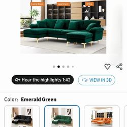 NEW IN BOX U-Shaped Sectional Sofa – Emerald Green – Save $$ vs Retail