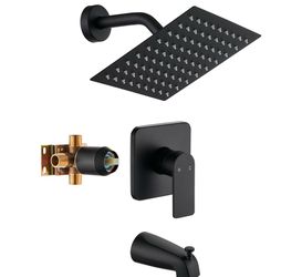 Black Tub Shower Faucet Set With 8" Shower Head & Spout