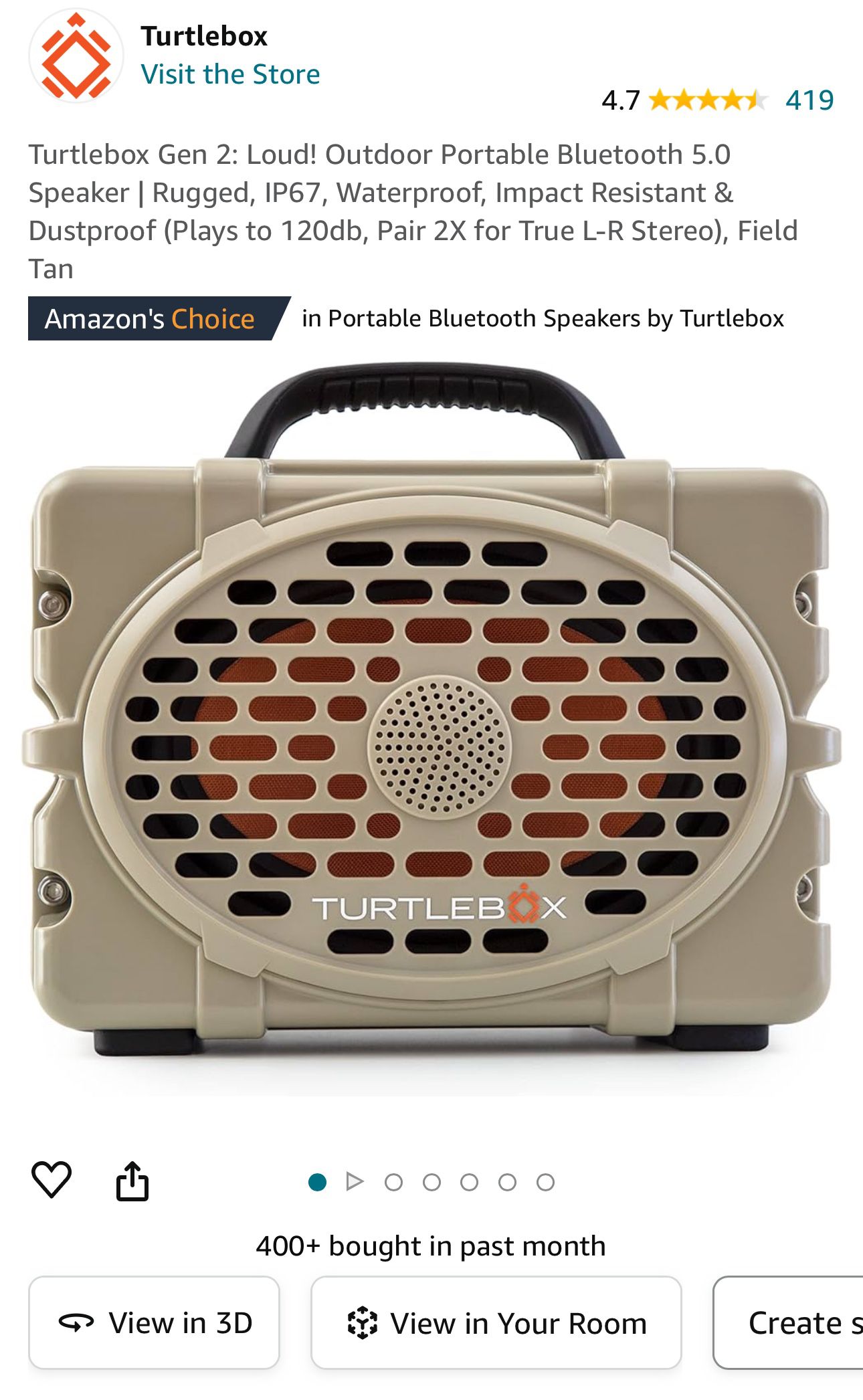 Turtlebox Gen 2: Loud! Outdoor Portable Bluetooth 5.0 Speaker | Rugged, IP67, Waterproof, Impact Resistant & Dustproof