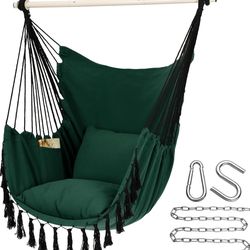 Y- STOP Hammock Chair Hanging Rope Swing, Max 500 Lbs, 2 Cushions Included, Large Macrame Hanging Chair with Pocket for Superior Comfort, with Hardwar