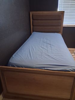 Twin Wood Bed Frame with Upholstered Headboard without matress