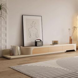 71" Beige / Natural Wood Modern Minimalist Extendable TV Stand w/ 3-Drawers [NEW] **Retails for $1571  <Still in Crate - No Assembly Req> 