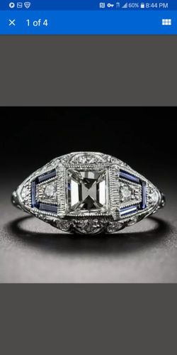 Pretty silver s925 ring sparkly clear and blue cubic zirconia