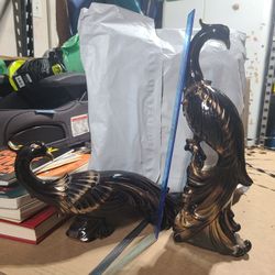Black And Gold Porcelain Ceramic  Peacock 
