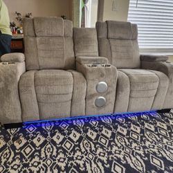 Reclining Loveseat With Bluetooth Subwoofer Speakers And Cupholders And L.E.D.
