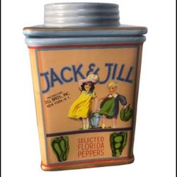 Vintage Labels Sakura Jack And Jill Pepper Cannister Cookie Jar Stoneware 9 x 5"  - RARE FIND
