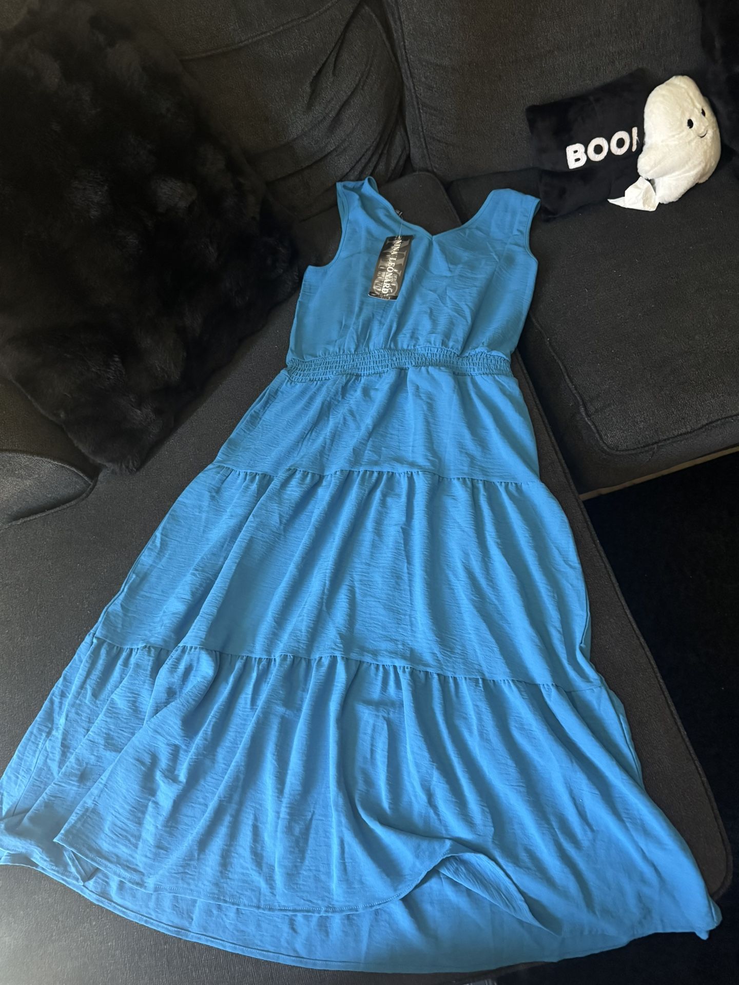 small V Neck Blue Dress