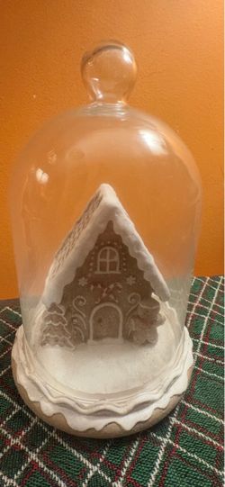 Gingerbread House Glass Cloche Christmas Decoration