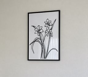 Modern Black & White Floral Wall Art – Framed