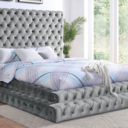 Brand New Grey Queen Platform Bed Frame (Available In Eastern King)