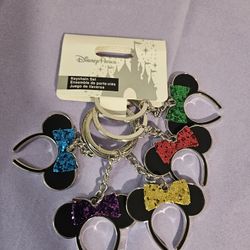 NEW 🩵 Disney Parks Glitter Minnie Ear Heaband Keychain Set