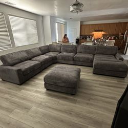 Modular Sectional 7 Pc  New Sectional  Color Gray Wide-welt Corduroy  Sofa Armless Chaise  and ottoman Sectional xl 🔥 Seccional De 7 Piezas Xl Nuevo 