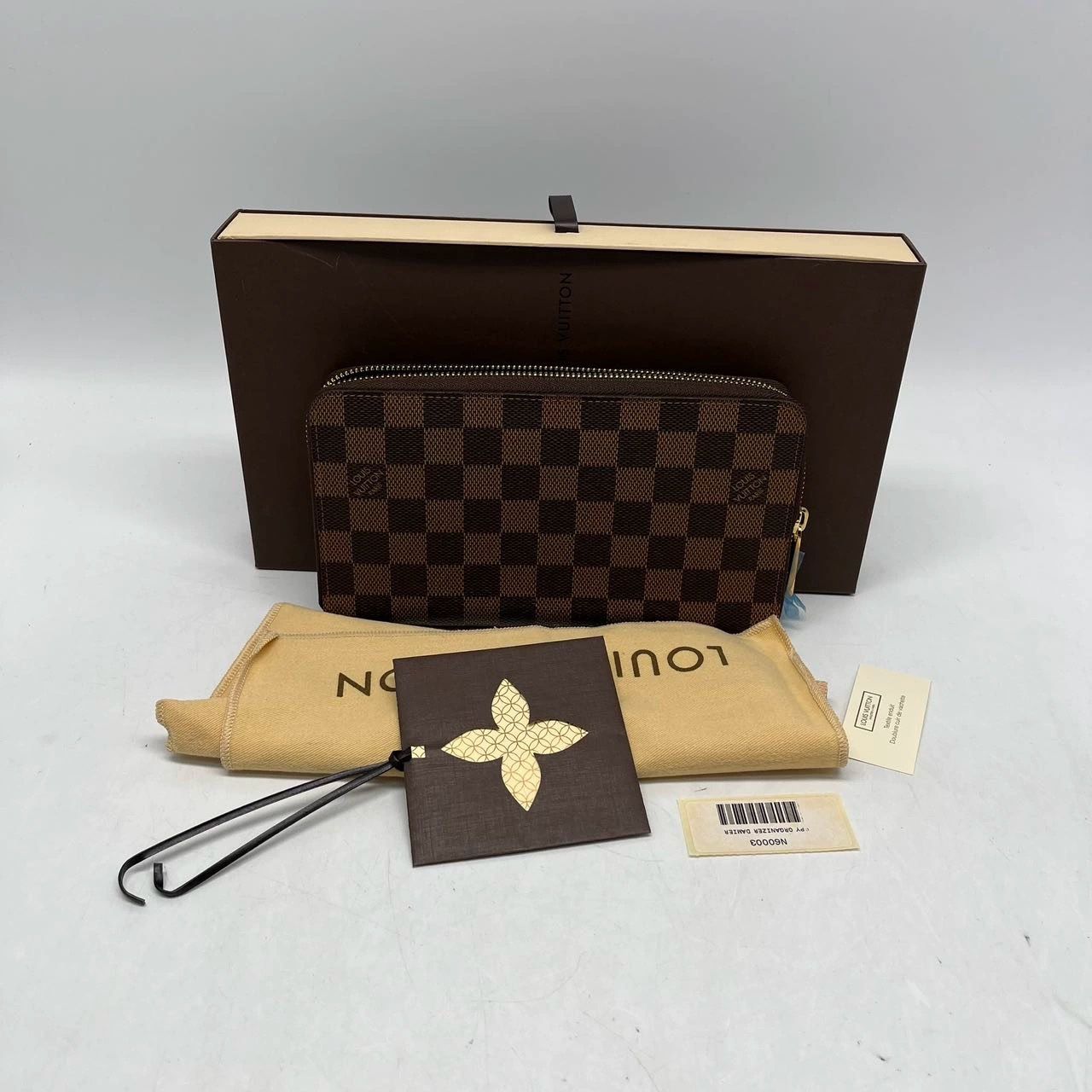auth LOUIS VUITTON Damier Zippy Organizer Bi-Fold Long Wallet w/ Box