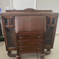 Antique Old English Secretary Desk And Hutch