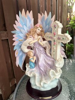 Angel & Child Display Statue with Cross – Beautiful Inspirational Decor 